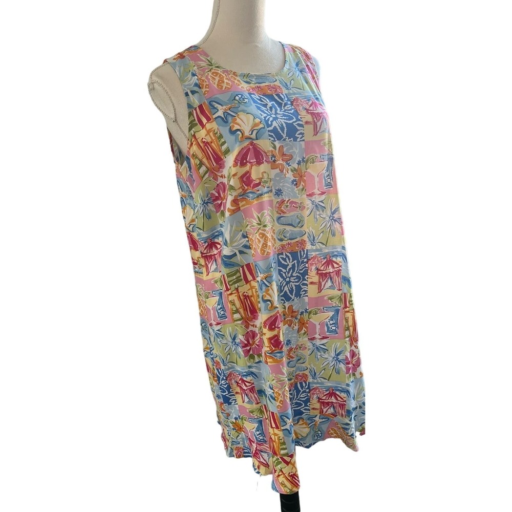 Summer Ready Weekend Clothes Line Multi Printed Beachy Patchwork Resort  Dress L - Picture 13 of 13